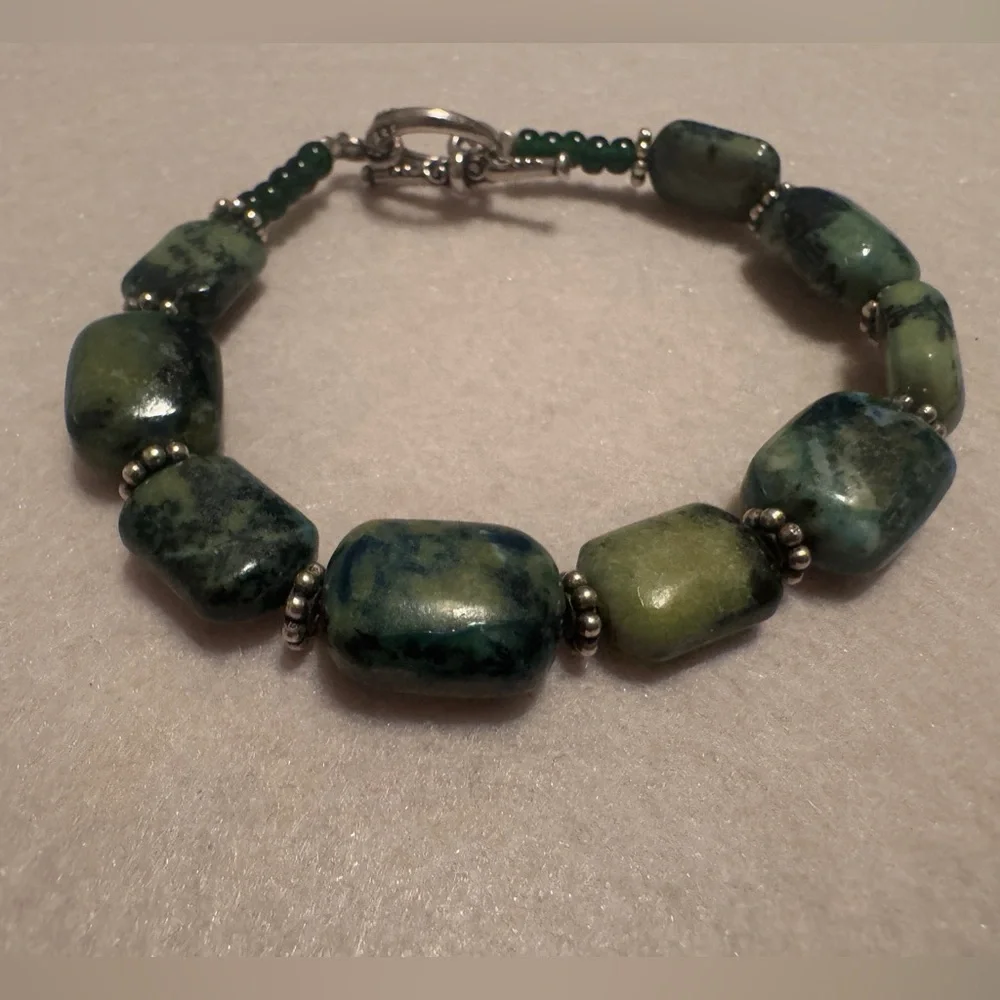 Handmade Moss Agate Beaded Necklace & Bracelet Set Green Stone Jewelry